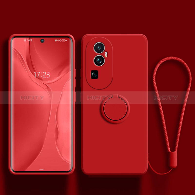 Custodia Silicone Ultra Sottile Morbida Cover con Magnetico Anello Supporto S02 per Oppo Reno10 Pro+ Plus 5G Rosso