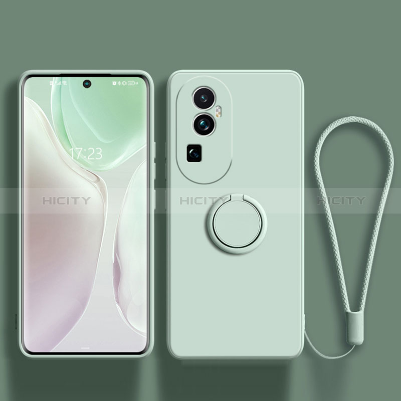 Custodia Silicone Ultra Sottile Morbida Cover con Magnetico Anello Supporto S02 per Oppo Reno10 Pro+ Plus 5G Verde Pastello