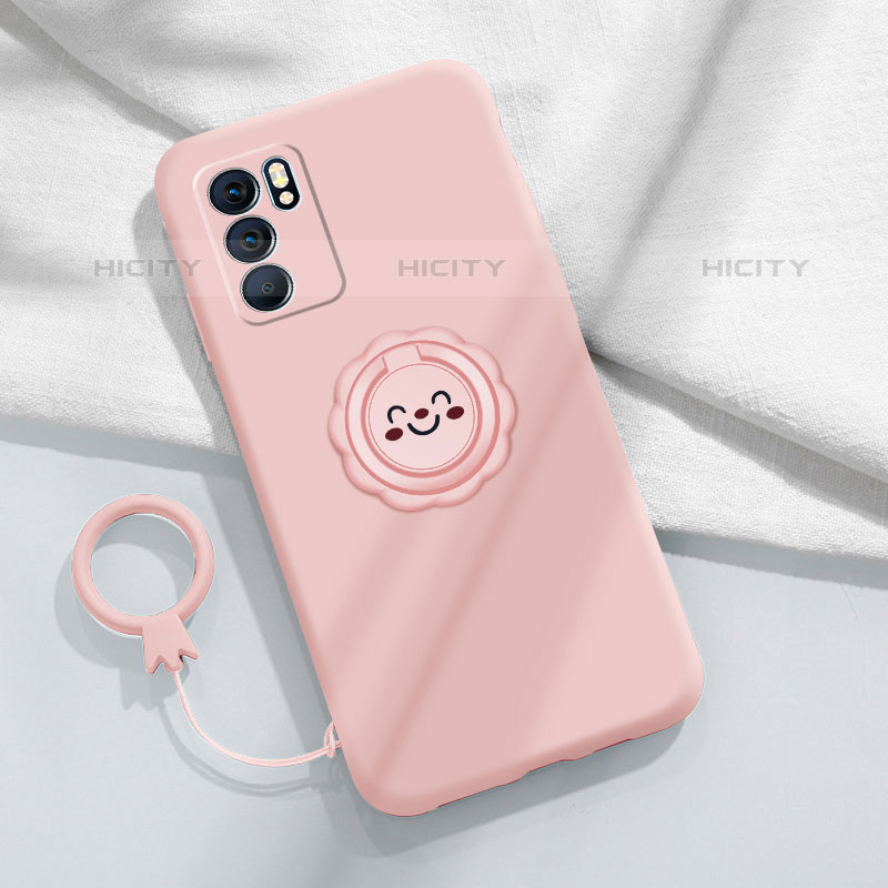 Custodia Silicone Ultra Sottile Morbida Cover con Magnetico Anello Supporto S02 per Oppo Reno6 5G Rosa