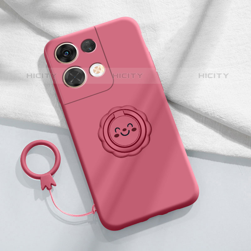 Custodia Silicone Ultra Sottile Morbida Cover con Magnetico Anello Supporto S02 per Oppo Reno8 5G