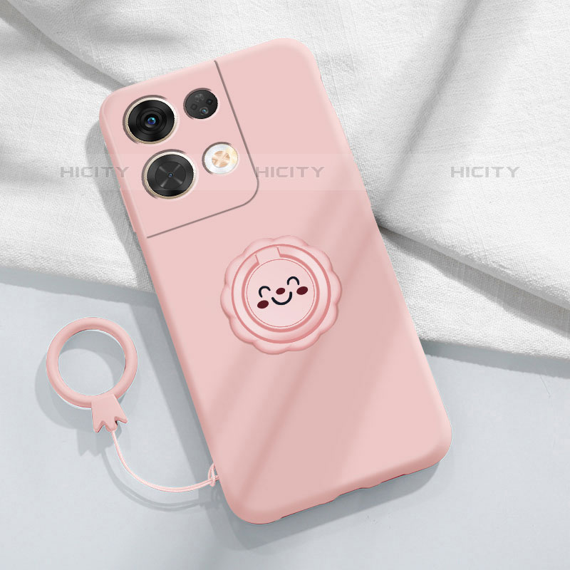 Custodia Silicone Ultra Sottile Morbida Cover con Magnetico Anello Supporto S02 per Oppo Reno8 5G