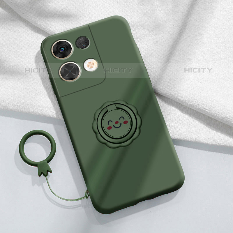 Custodia Silicone Ultra Sottile Morbida Cover con Magnetico Anello Supporto S02 per Oppo Reno8 5G