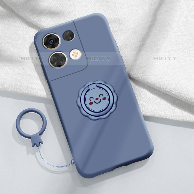 Custodia Silicone Ultra Sottile Morbida Cover con Magnetico Anello Supporto S02 per Oppo Reno8 5G Grigio Lavanda