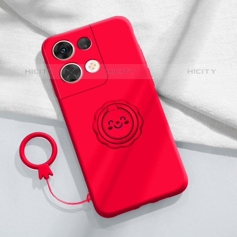 Custodia Silicone Ultra Sottile Morbida Cover con Magnetico Anello Supporto S02 per Oppo Reno8 5G Rosso