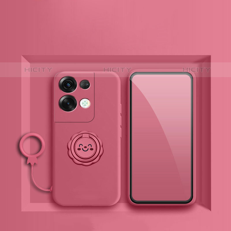 Custodia Silicone Ultra Sottile Morbida Cover con Magnetico Anello Supporto S02 per Oppo Reno9 Pro 5G