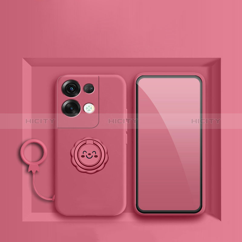 Custodia Silicone Ultra Sottile Morbida Cover con Magnetico Anello Supporto S02 per Oppo Reno9 Pro+ Plus 5G