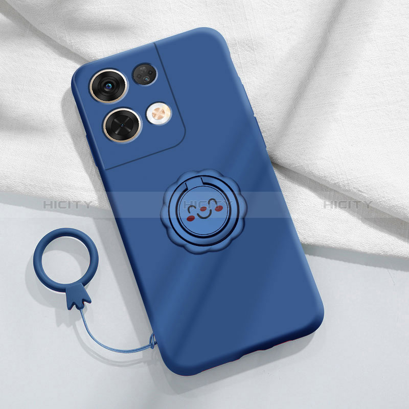 Custodia Silicone Ultra Sottile Morbida Cover con Magnetico Anello Supporto S02 per Oppo Reno9 Pro+ Plus 5G