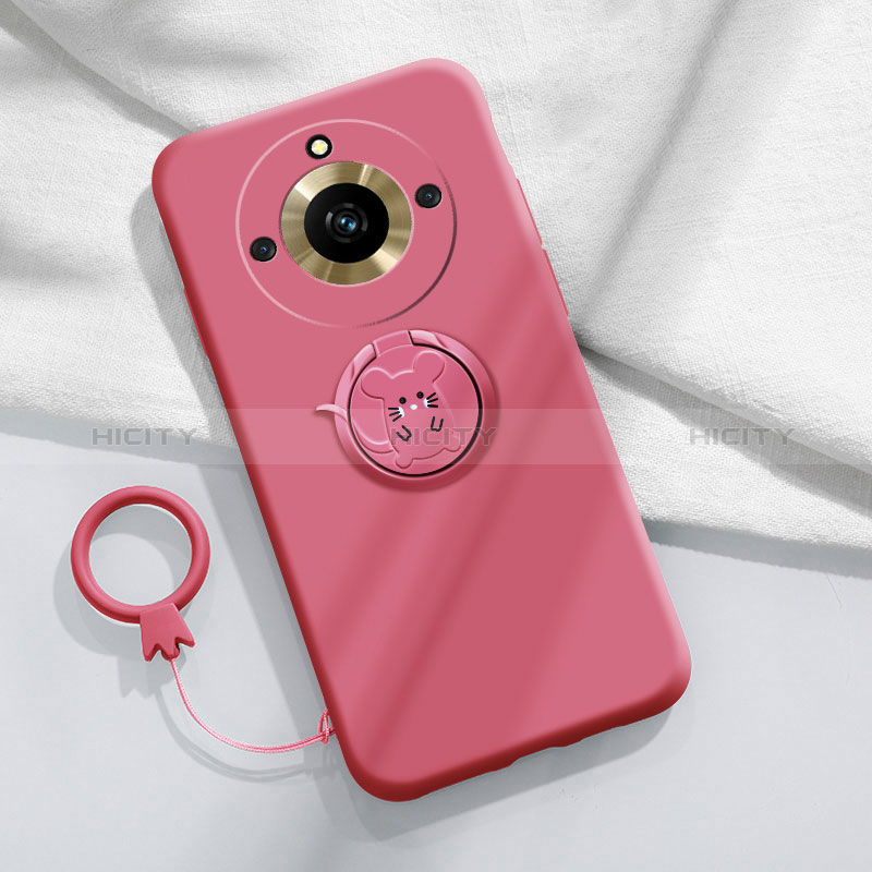 Custodia Silicone Ultra Sottile Morbida Cover con Magnetico Anello Supporto S02 per Realme 11 Pro 5G Rosa Caldo