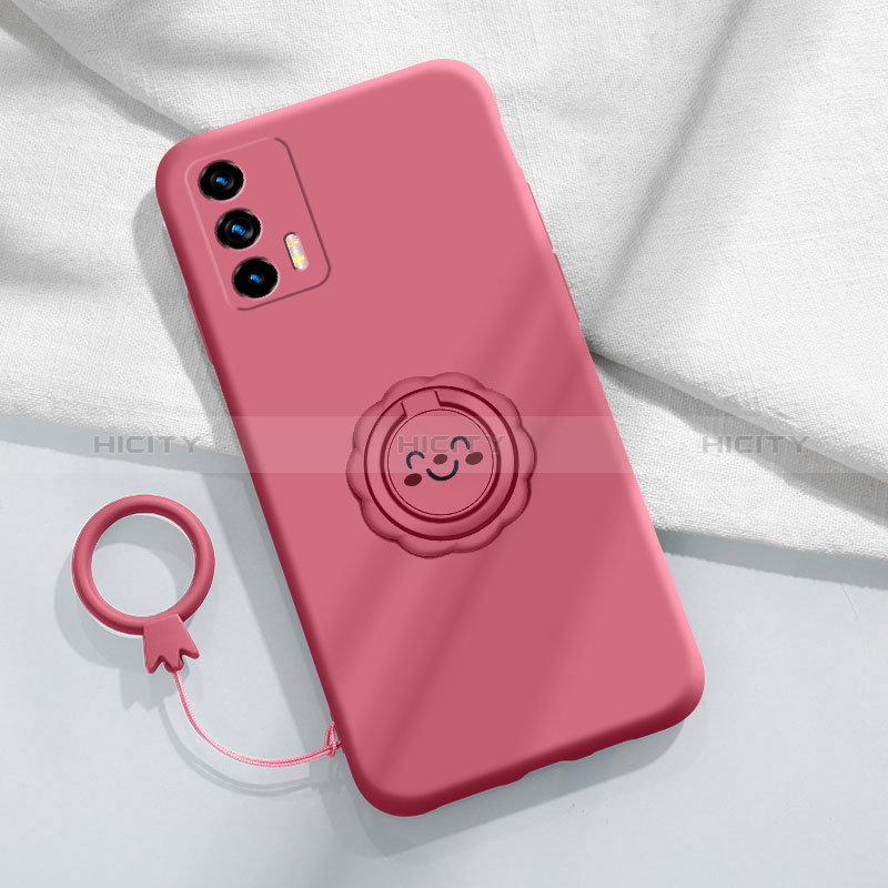 Custodia Silicone Ultra Sottile Morbida Cover con Magnetico Anello Supporto S02 per Realme GT Master 5G Rosa Caldo