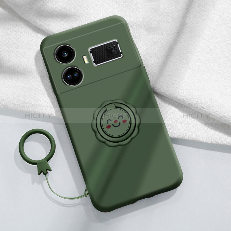 Custodia Silicone Ultra Sottile Morbida Cover con Magnetico Anello Supporto S02 per Realme GT Neo5 240W 5G Verde Notte