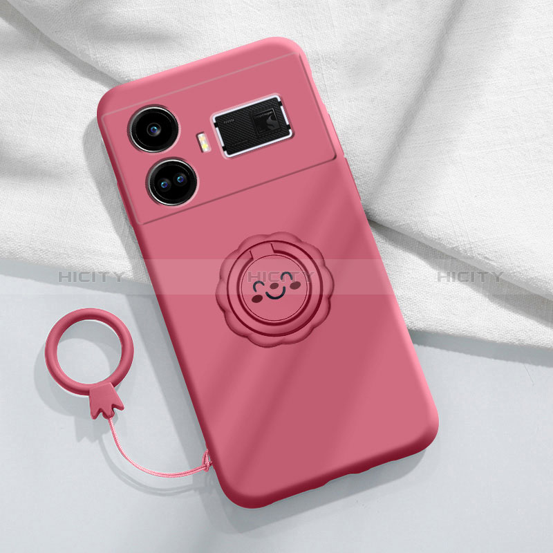 Custodia Silicone Ultra Sottile Morbida Cover con Magnetico Anello Supporto S02 per Realme GT3 5G Rosa Caldo