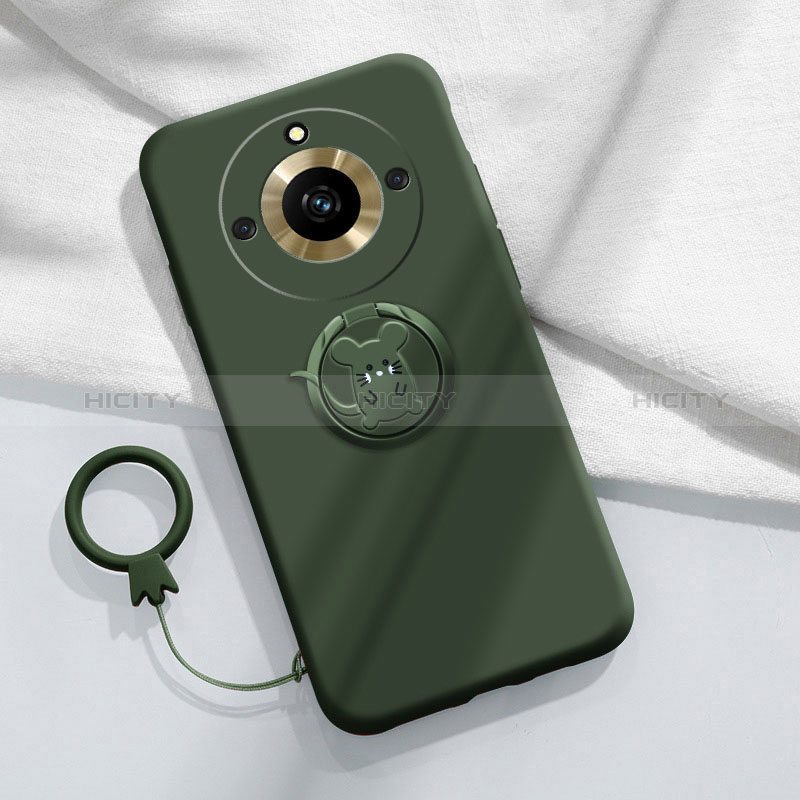 Custodia Silicone Ultra Sottile Morbida Cover con Magnetico Anello Supporto S02 per Realme Narzo 60 Pro 5G Verde Notte