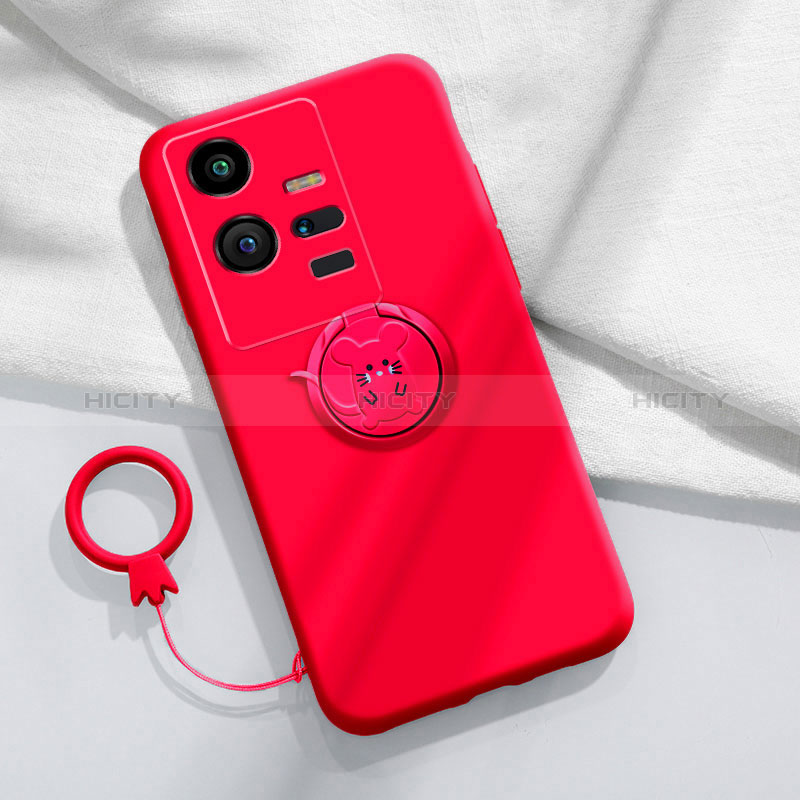 Custodia Silicone Ultra Sottile Morbida Cover con Magnetico Anello Supporto S02 per Vivo iQOO 11 5G Rosso