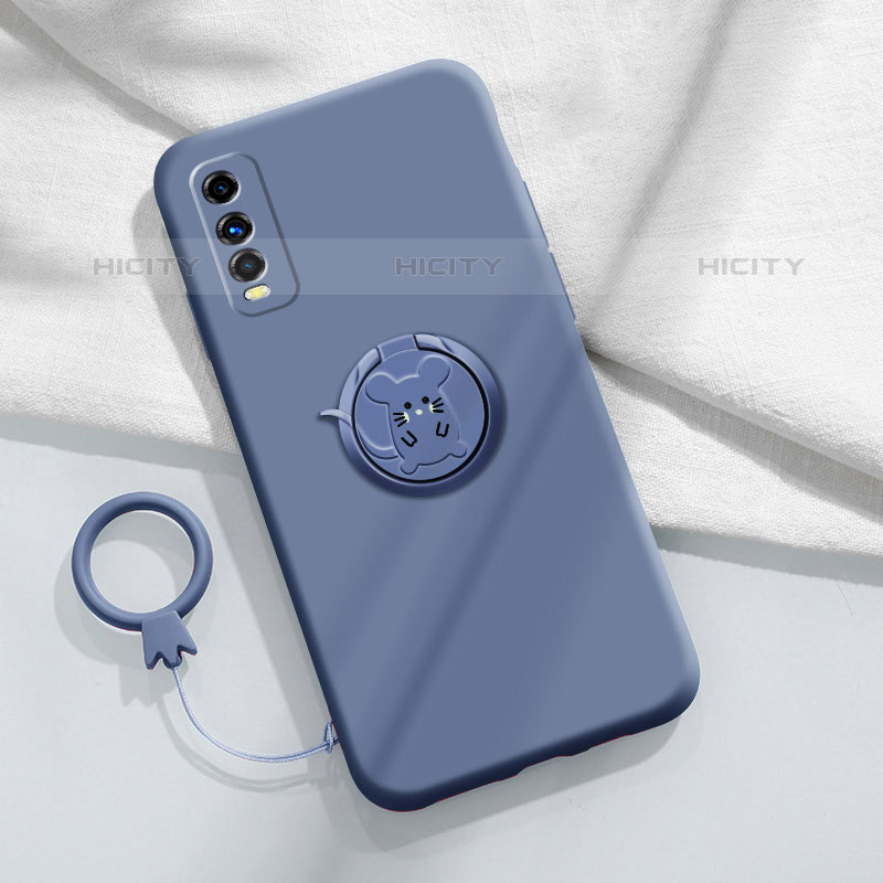 Custodia Silicone Ultra Sottile Morbida Cover con Magnetico Anello Supporto S02 per Vivo iQOO U1 Grigio Lavanda