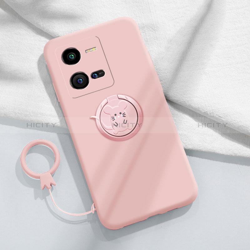 Custodia Silicone Ultra Sottile Morbida Cover con Magnetico Anello Supporto S02 per Vivo V25e Rosa