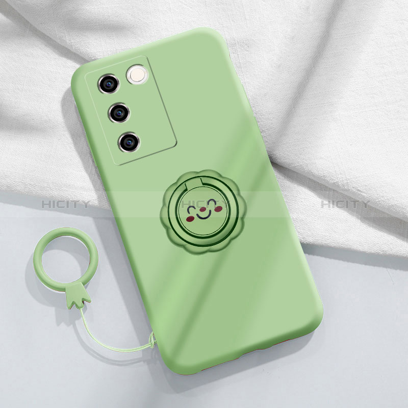 Custodia Silicone Ultra Sottile Morbida Cover con Magnetico Anello Supporto S02 per Vivo V27 5G Verde