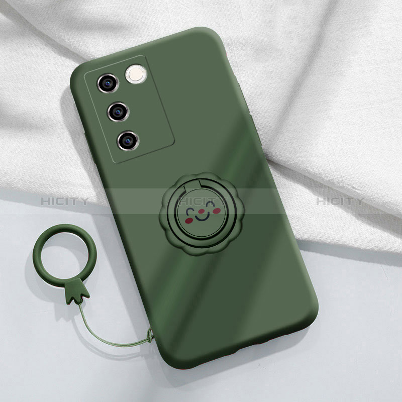 Custodia Silicone Ultra Sottile Morbida Cover con Magnetico Anello Supporto S02 per Vivo V27 5G Verde Notte