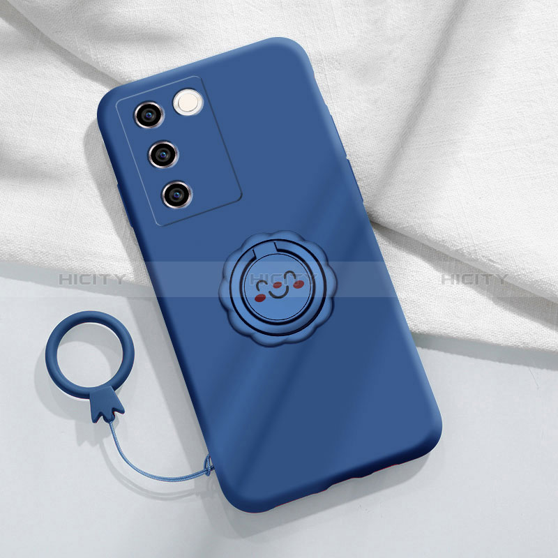 Custodia Silicone Ultra Sottile Morbida Cover con Magnetico Anello Supporto S02 per Vivo V27 Pro 5G Blu