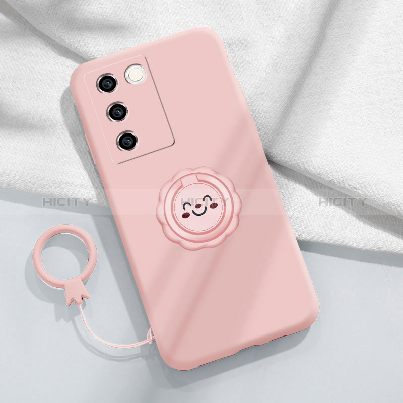 Custodia Silicone Ultra Sottile Morbida Cover con Magnetico Anello Supporto S02 per Vivo V27 Pro 5G Rosa