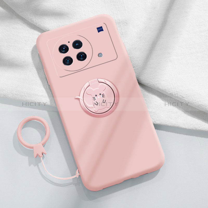 Custodia Silicone Ultra Sottile Morbida Cover con Magnetico Anello Supporto S02 per Vivo X Note Rosa