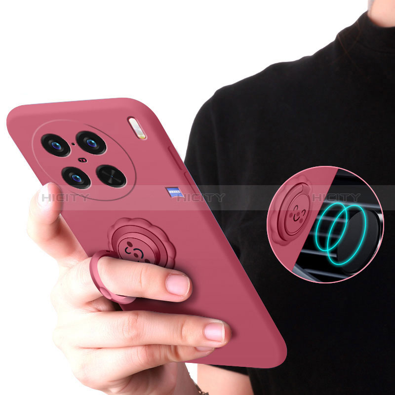 Custodia Silicone Ultra Sottile Morbida Cover con Magnetico Anello Supporto S02 per Vivo X90 Pro 5G