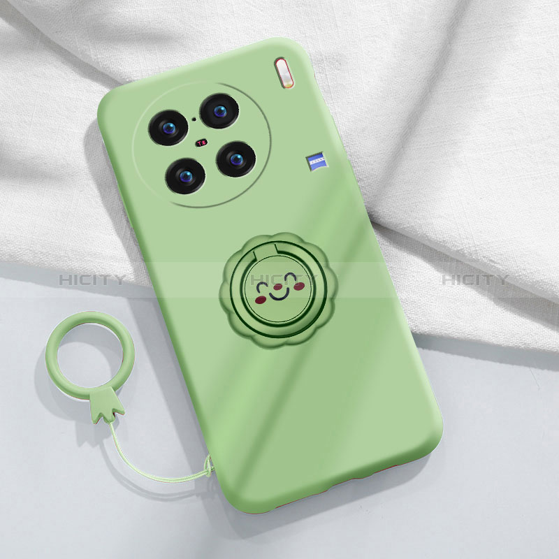 Custodia Silicone Ultra Sottile Morbida Cover con Magnetico Anello Supporto S02 per Vivo X90 Pro 5G Verde