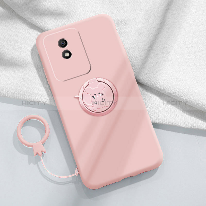 Custodia Silicone Ultra Sottile Morbida Cover con Magnetico Anello Supporto S02 per Vivo Y02 Rosa