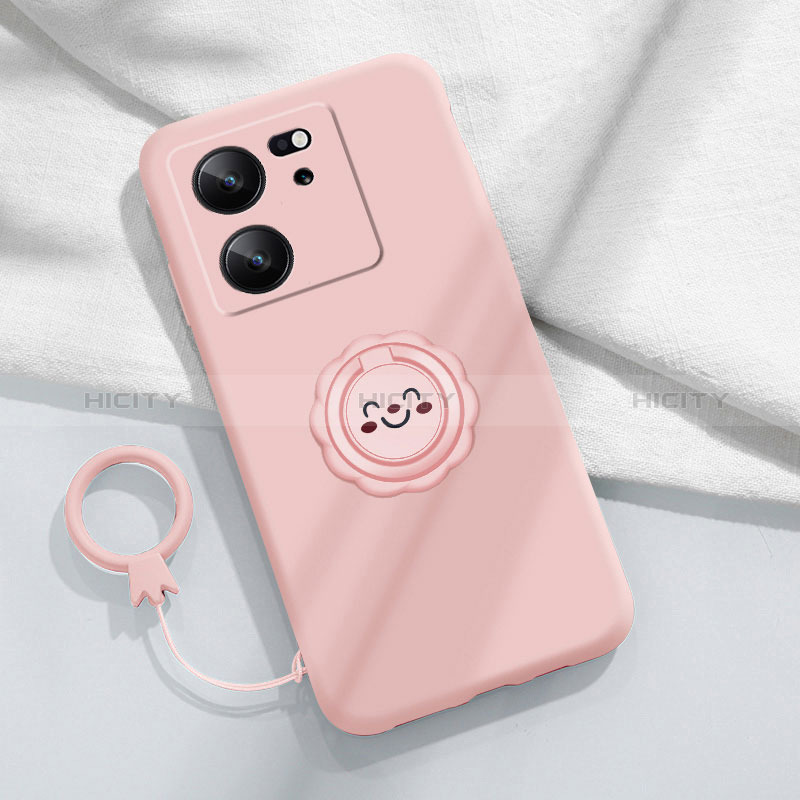 Custodia Silicone Ultra Sottile Morbida Cover con Magnetico Anello Supporto S02 per Xiaomi Mi 13T 5G Rosa