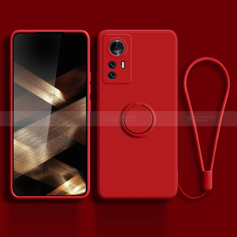 Custodia Silicone Ultra Sottile Morbida Cover con Magnetico Anello Supporto S02 per Xiaomi Redmi Note 12S Rosso