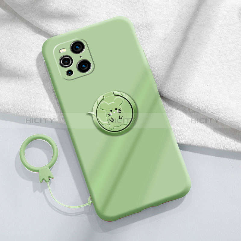 Custodia Silicone Ultra Sottile Morbida Cover con Magnetico Anello Supporto S03 per Oppo Find X3 5G Verde Pastello