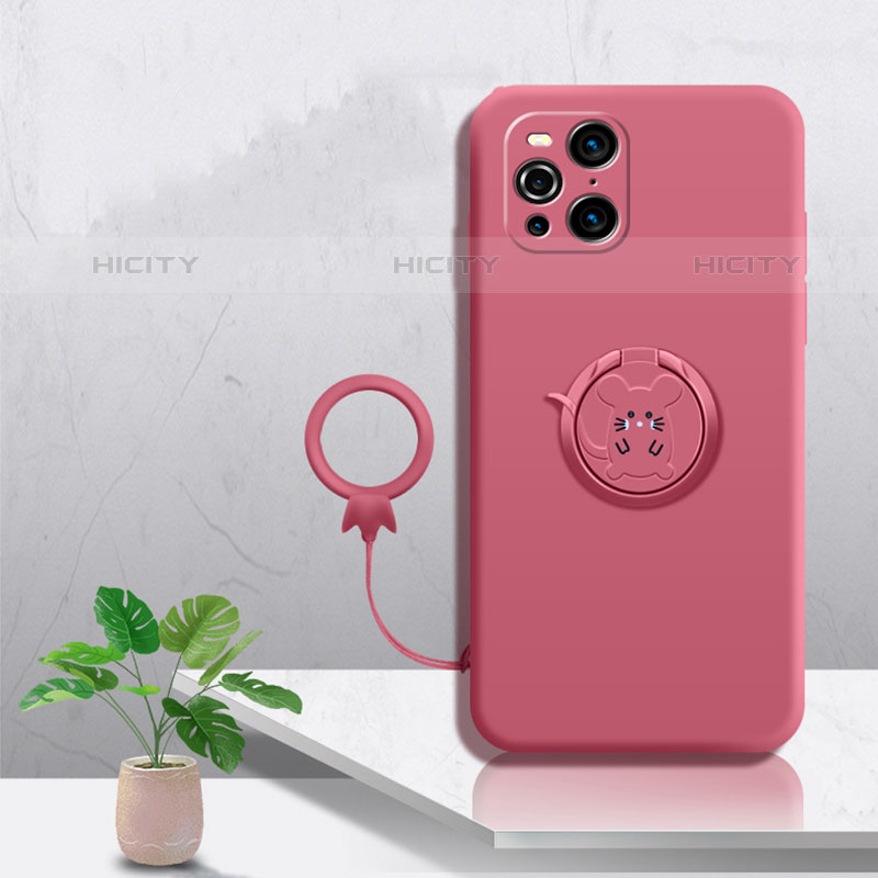 Custodia Silicone Ultra Sottile Morbida Cover con Magnetico Anello Supporto S03 per Oppo Find X3 Pro 5G