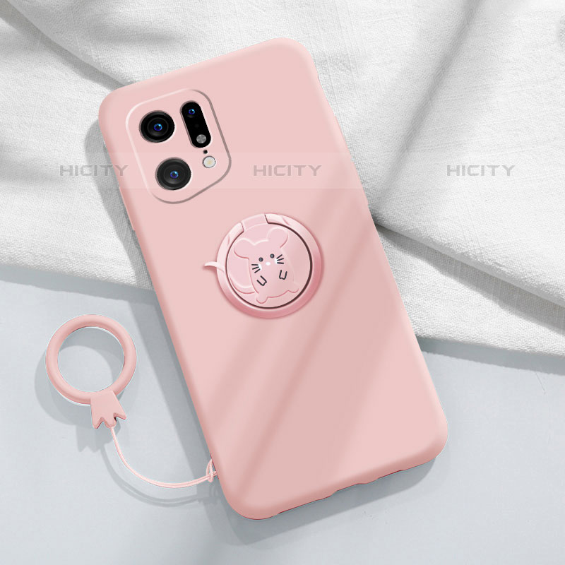 Custodia Silicone Ultra Sottile Morbida Cover con Magnetico Anello Supporto S03 per Oppo Find X5 Pro 5G