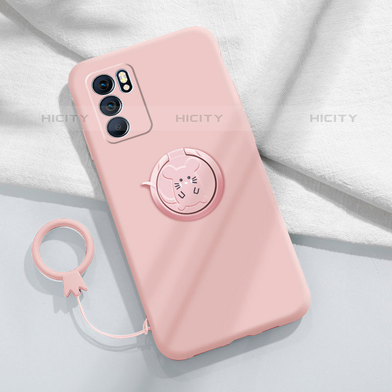 Custodia Silicone Ultra Sottile Morbida Cover con Magnetico Anello Supporto S03 per Oppo Reno6 5G Rosa