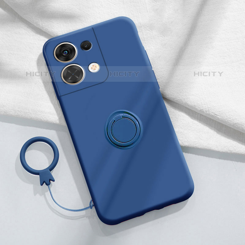 Custodia Silicone Ultra Sottile Morbida Cover con Magnetico Anello Supporto S03 per Oppo Reno8 5G Blu