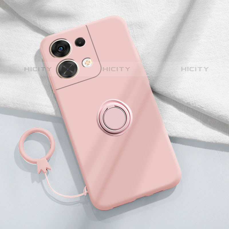 Custodia Silicone Ultra Sottile Morbida Cover con Magnetico Anello Supporto S03 per Oppo Reno8 5G Rosa