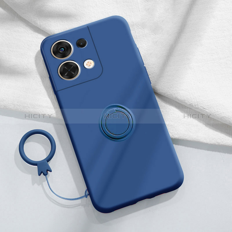 Custodia Silicone Ultra Sottile Morbida Cover con Magnetico Anello Supporto S03 per Oppo Reno9 Pro+ Plus 5G Blu