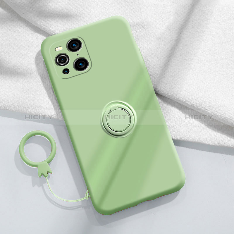 Custodia Silicone Ultra Sottile Morbida Cover con Magnetico Anello Supporto S04 per Oppo Find X3 5G Verde Pastello