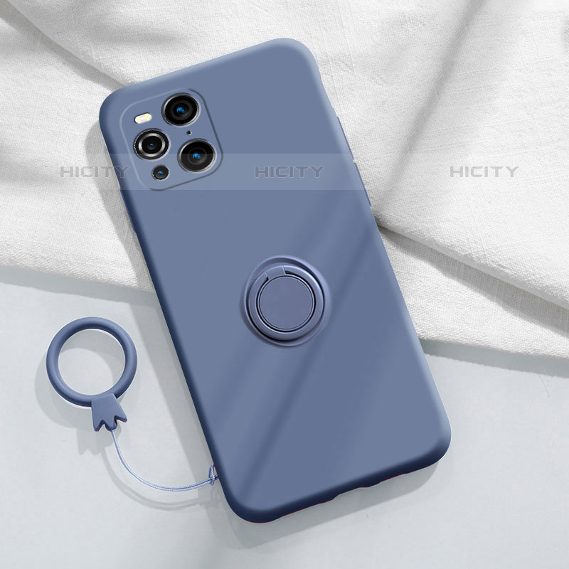 Custodia Silicone Ultra Sottile Morbida Cover con Magnetico Anello Supporto S04 per Oppo Find X3 Pro 5G