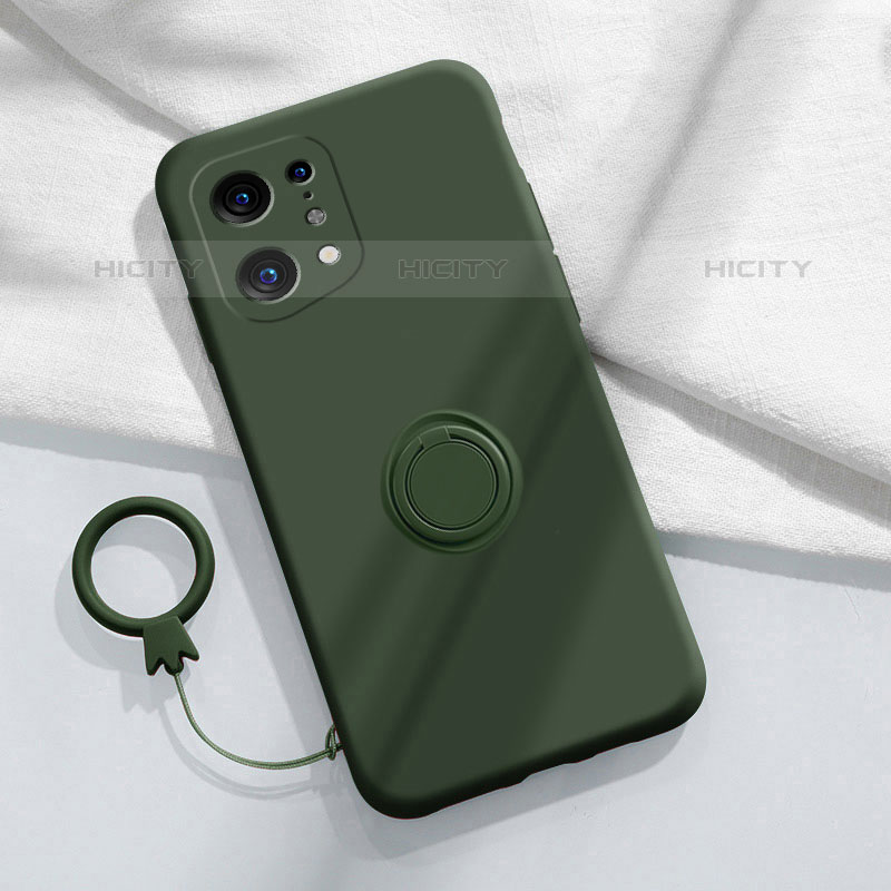 Custodia Silicone Ultra Sottile Morbida Cover con Magnetico Anello Supporto S04 per Oppo Find X5 Pro 5G Verde Notte