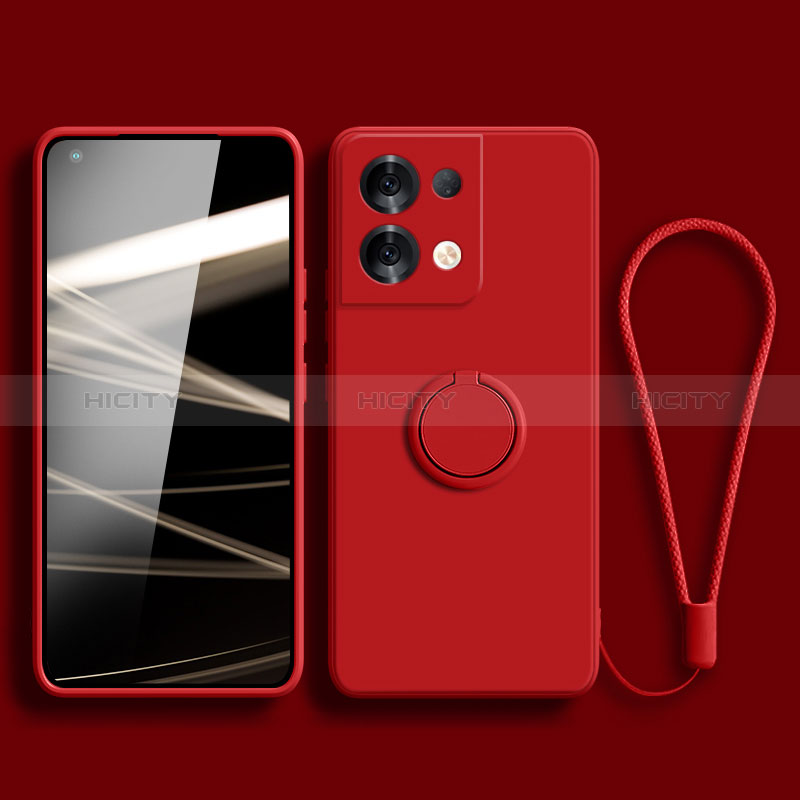 Custodia Silicone Ultra Sottile Morbida Cover con Magnetico Anello Supporto S04 per Oppo Reno9 Pro+ Plus 5G Rosso