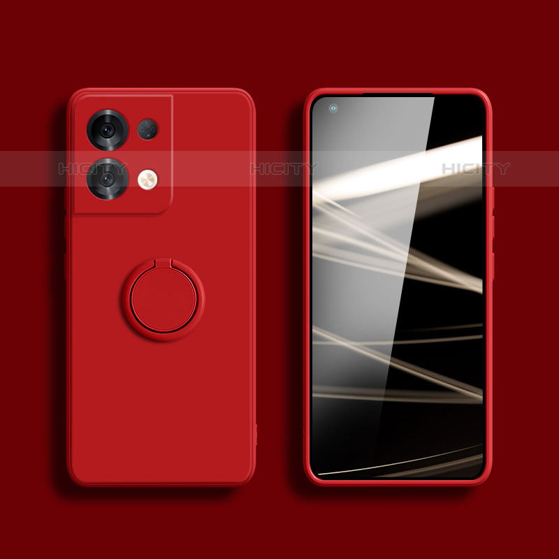 Custodia Silicone Ultra Sottile Morbida Cover con Magnetico Anello Supporto S05 per Oppo Reno8 Pro+ Plus 5G Rosso