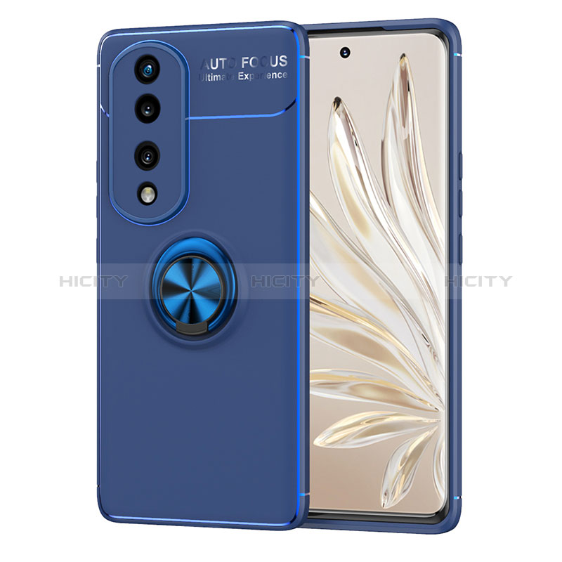 Custodia Silicone Ultra Sottile Morbida Cover con Magnetico Anello Supporto SD1 per Huawei Honor 70 5G Blu