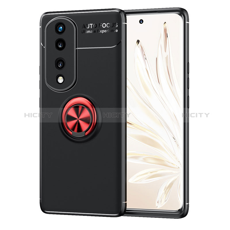 Custodia Silicone Ultra Sottile Morbida Cover con Magnetico Anello Supporto SD1 per Huawei Honor 70 Pro+ Plus 5G Rosso e Nero