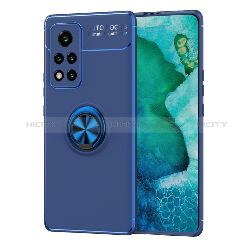 Custodia Silicone Ultra Sottile Morbida Cover con Magnetico Anello Supporto SD1 per Huawei Honor V40 5G Blu