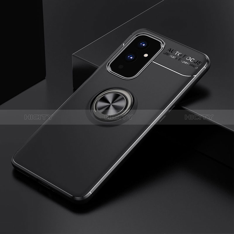 Custodia Silicone Ultra Sottile Morbida Cover con Magnetico Anello Supporto SD1 per OnePlus 9 5G Nero