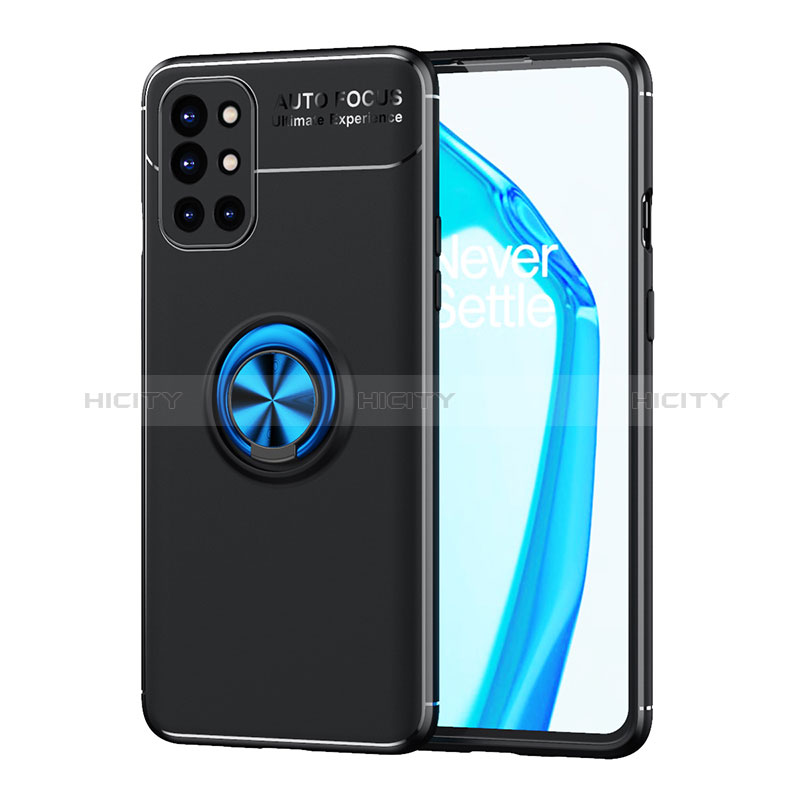 Custodia Silicone Ultra Sottile Morbida Cover con Magnetico Anello Supporto SD1 per OnePlus 9R 5G Blu e Nero