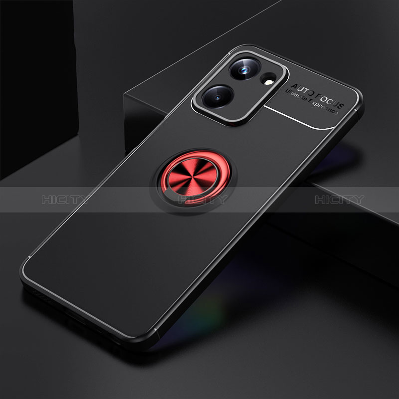 Custodia Silicone Ultra Sottile Morbida Cover con Magnetico Anello Supporto SD1 per Realme 10 Pro 5G Rosso e Nero