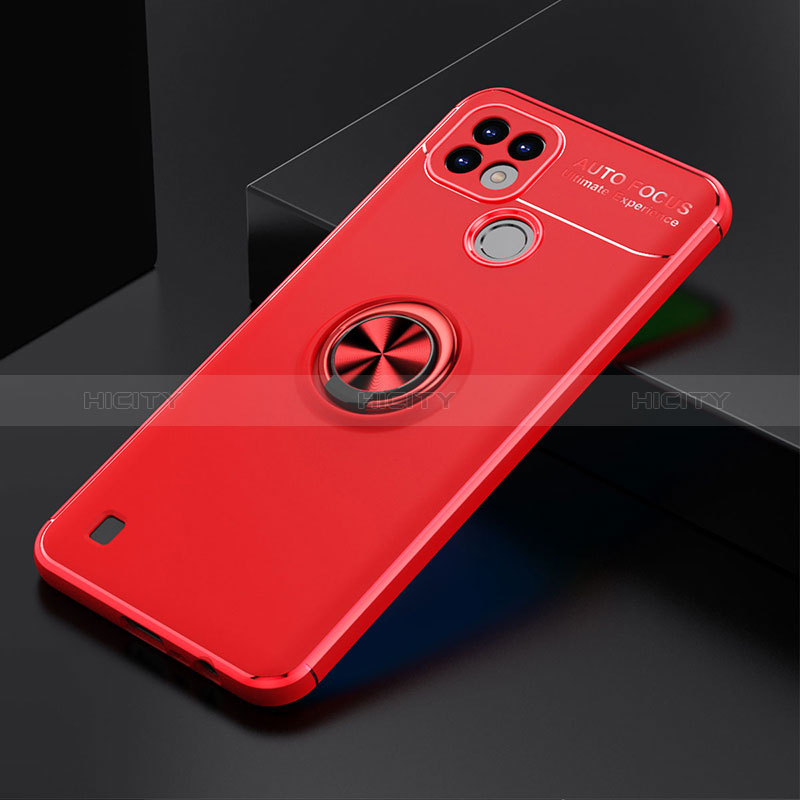 Custodia Silicone Ultra Sottile Morbida Cover con Magnetico Anello Supporto SD1 per Realme C21 Rosso