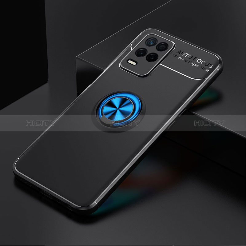 Custodia Silicone Ultra Sottile Morbida Cover con Magnetico Anello Supporto SD1 per Realme Q3i 5G Blu e Nero