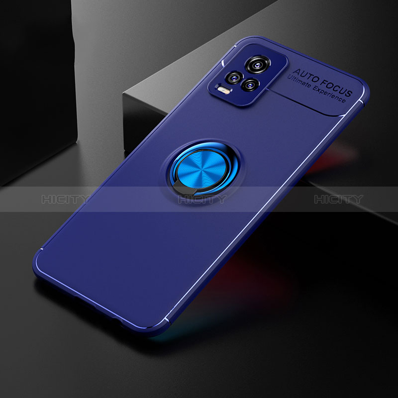 Custodia Silicone Ultra Sottile Morbida Cover con Magnetico Anello Supporto SD1 per Vivo V20 Blu